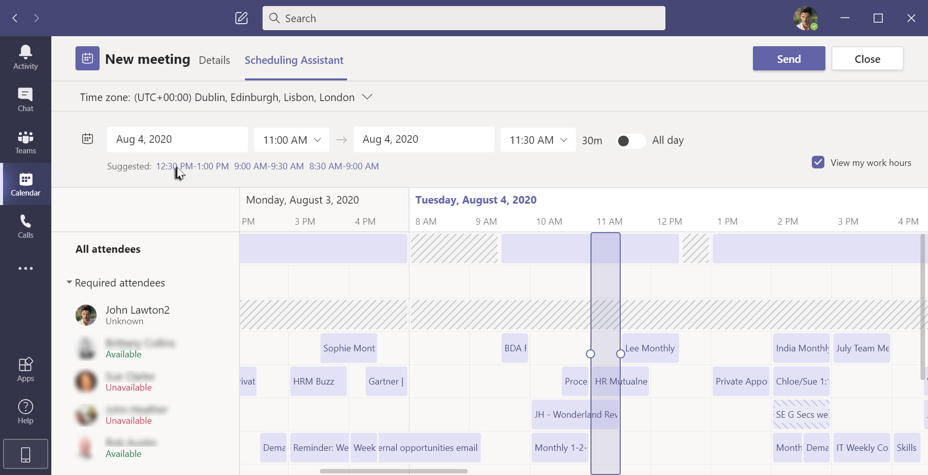 The Scheduling Assistant within Teams