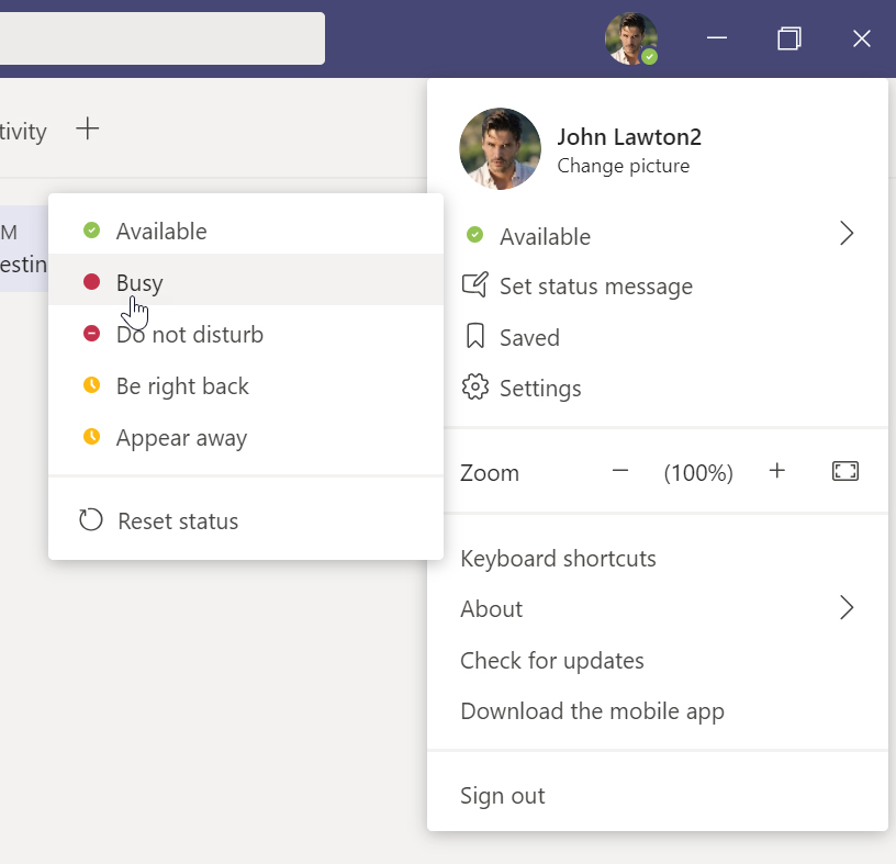 Change status from profile picture