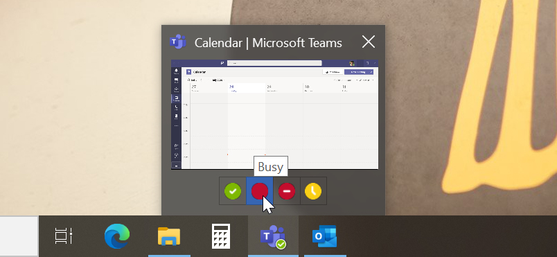 Change status from the taskbar application shortcut